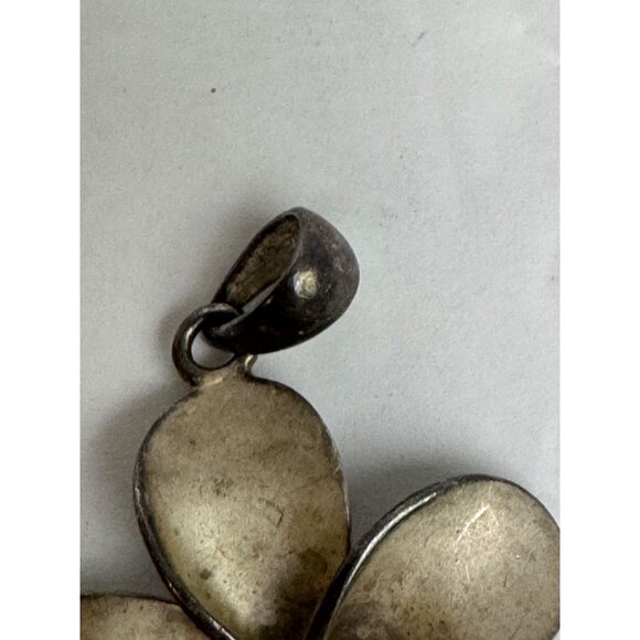 Flower Shaped 925 Sterling Silver Pendant With Clear Rhinestone Accent - Picture 2 of 8